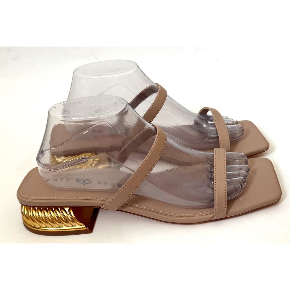 Katy Perry Low Heel Gold Sandal Tan Taupe Size 10 NEW - Picture 3 of 8